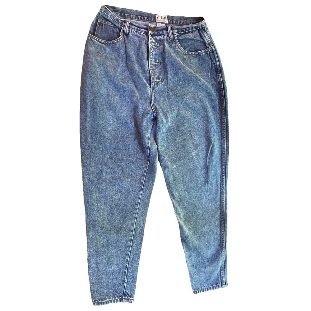 Stefano International Women's Blue Medium Wash Mom Jeans High Rise Button Fly 16